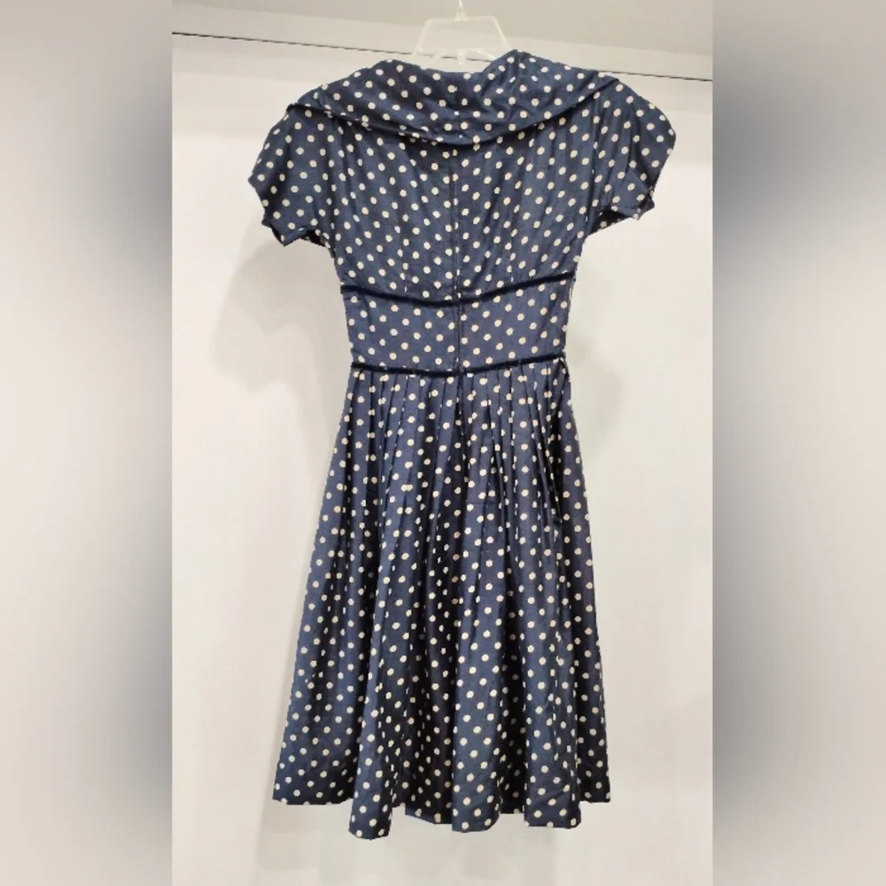 50s SILK POLKA DOT DESIGNER DRESS - Picture 3 of 11